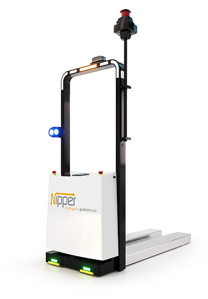 The Nipper Pallet Truck for autonomous pallet transports up to 1.0 to payload is an important component for your autonomous intralogistics. In Germany and Switzerland, you will find the Nipper Pallet Truck in the exclusive distribution of the No. 1 integrator for driverless transport systems: MOBILE ROBOTS by HAHN Robotics.