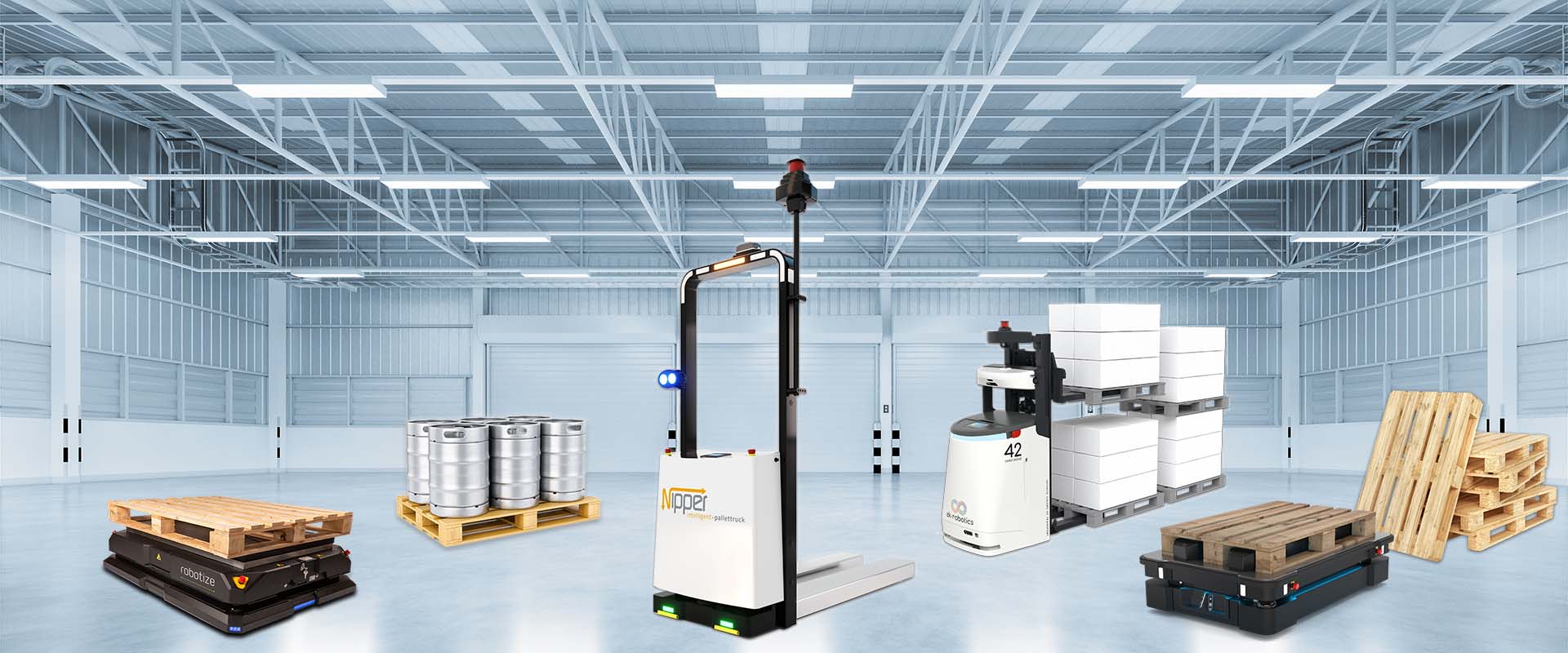 You will find automated guided vehicles (AGV) for the automation of your intralogistic pallet transport at MOBILE ROBOTS by DAHL Robotics, your integrator for autonomous mobile robots.