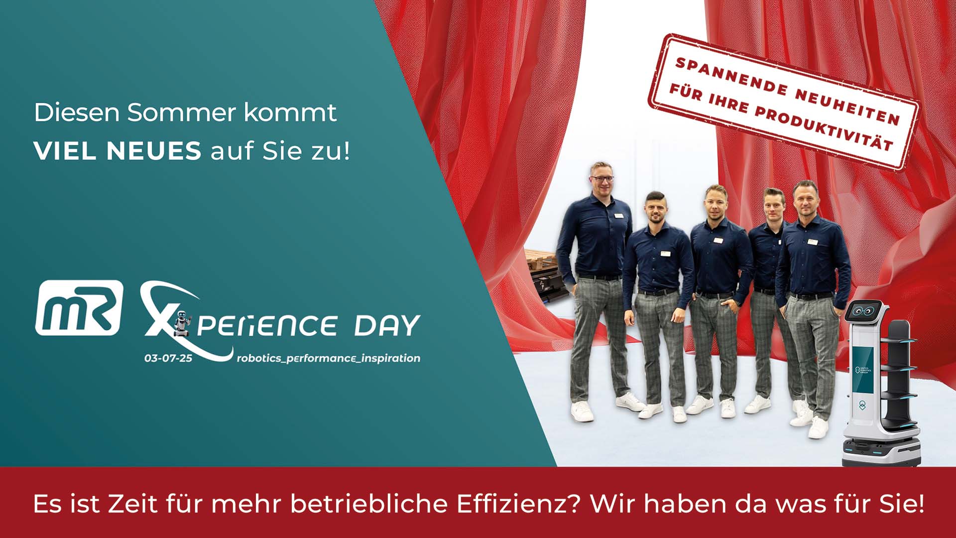 Melden Sie sich jetzt zum Austausch mit unseren FTS- und Robotik-Experten am 'mR MOBILE ROBOTS xPERIENCE DAY 2025' an!