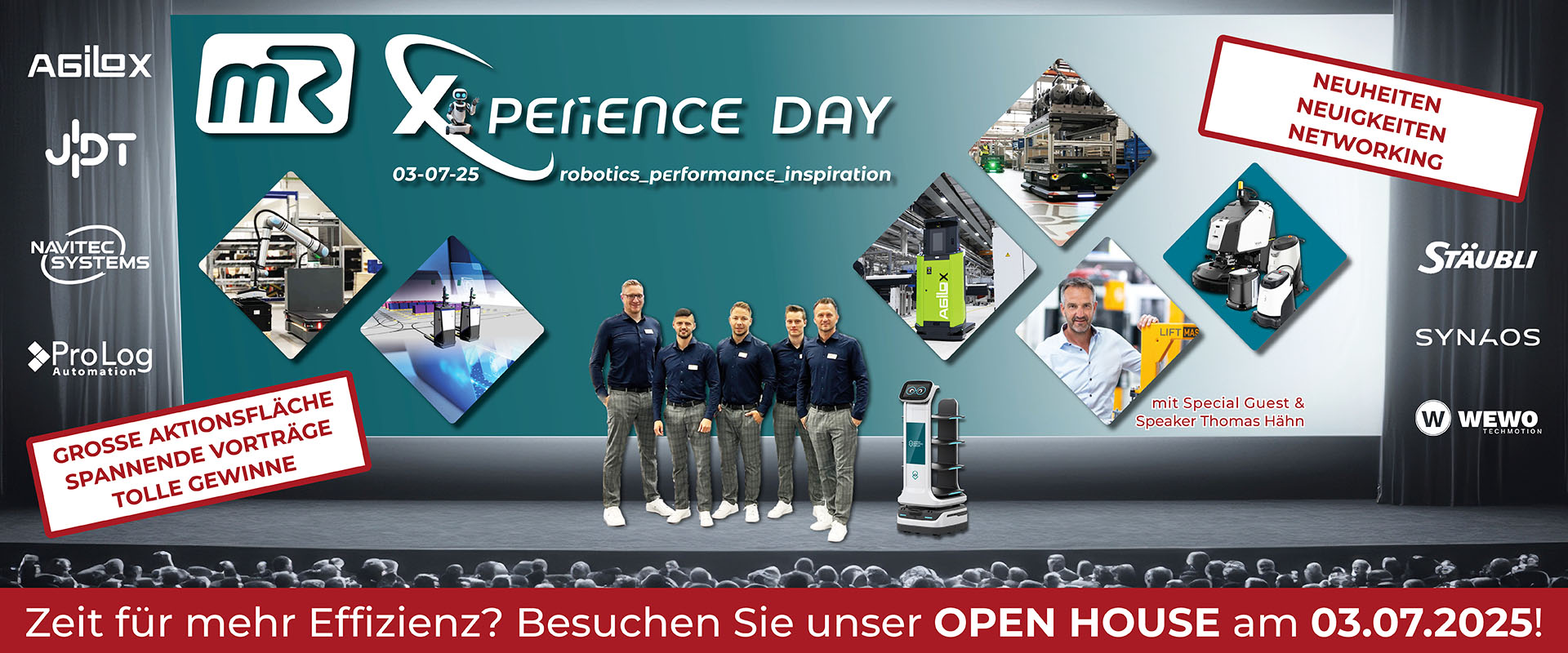 Melden Sie sich jetzt zum Austausch mit unseren FTS- und Robotik-Experten am 'mR MOBILE ROBOTS xPERIENCE DAY 2025' an!