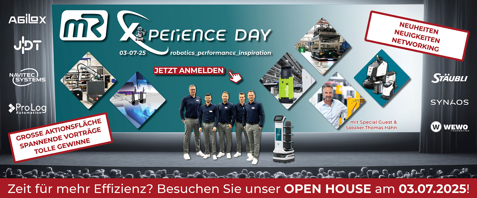 Melden Sie sich jetzt zum Austausch mit unseren FTS- und Robotik-Experten am 'mR MOBILE ROBOTS xPERIENCE DAY 2025' an!